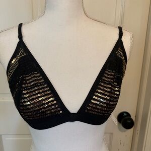 La Senza Black & Gold Sequined Bra Size XL Unlined NWT‎